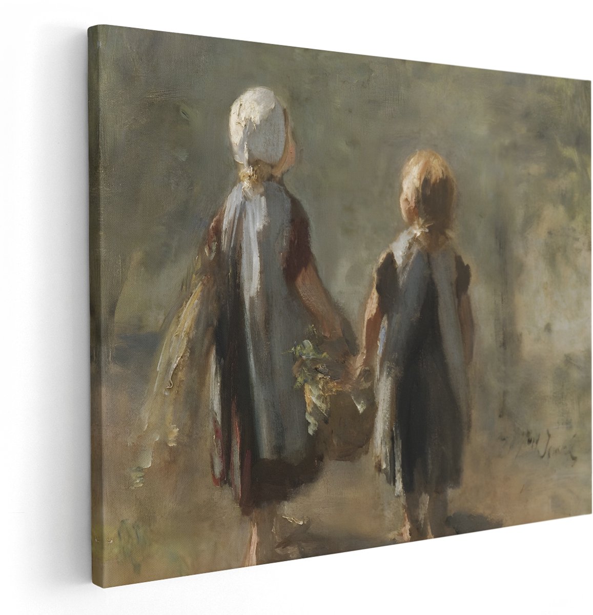 Artaza Canvas Schilderij Twee Meisjes - 150x120 cm - Groot - Wanddecoratie Landelijk - Muurdecoratie Vintage - Decoratie Kinderen - Schilderijen Op Canvas