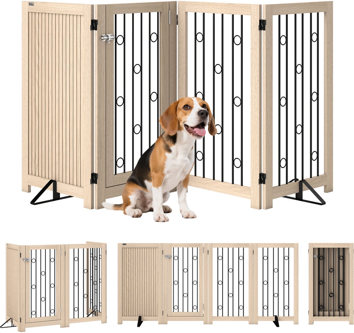 Pawhut Pet Gate-MDF, Staal-205L x 30,5B x 91,5H cm-Eiken