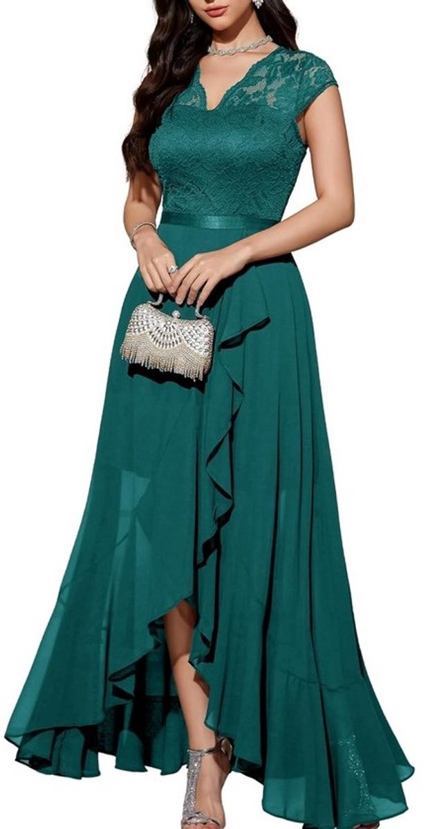 Elegante Avondjurk voor Bruiloften en Feesten met Kant en Chiffon