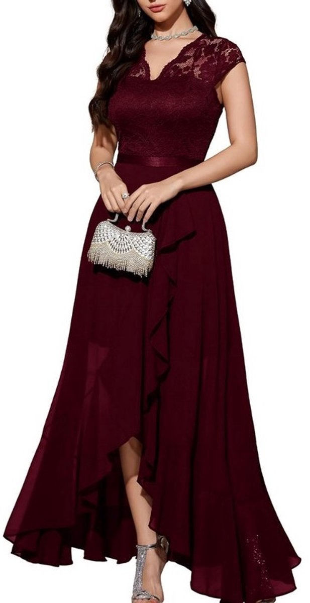 Elegante Lange Avondjurk Bruiloft Chiffon Kant Bruidsmeisjesjurk Gala Jurk