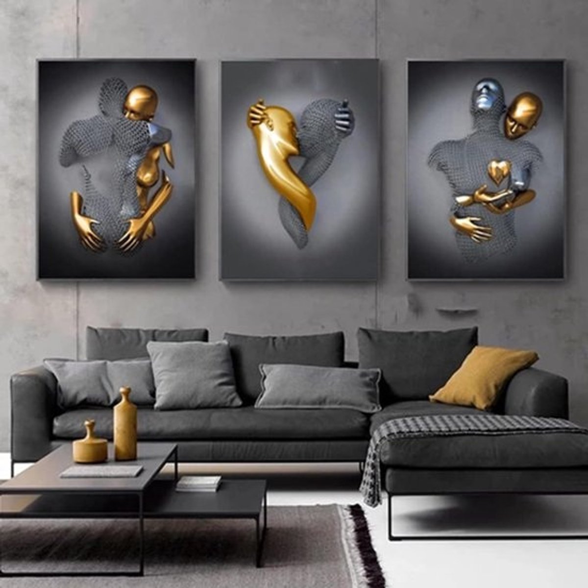 3-delige Kunst Posterset: Romantisch Koppel Beeldhouwkunst Canvas Schilderij (30x40 cm)