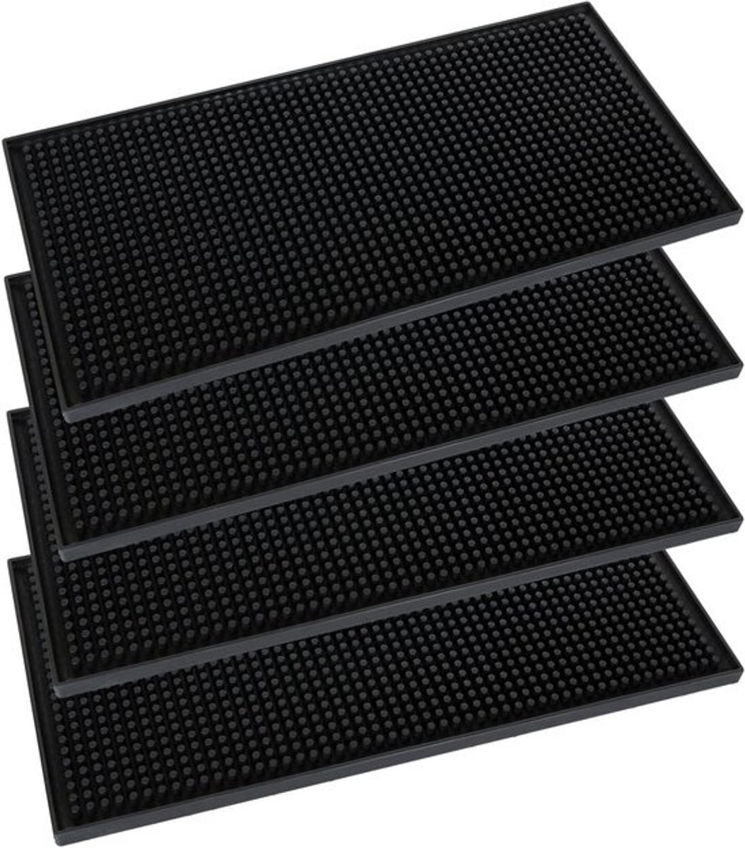 Afdruipmat van zwart rubber - Antislip - Voor bar, club, keuken en restaurant - Set van 4 - 15 x 30 cm