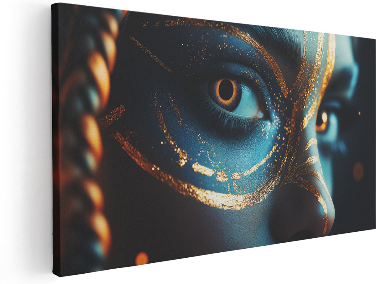 Artaza Canvas Schilderij Afrikaanse Vrouw - 160x80 cm - Groot - Wanddecoratie Goud - Muurdecoratie Portret - Kamer Accessoires - Zwart Goud
