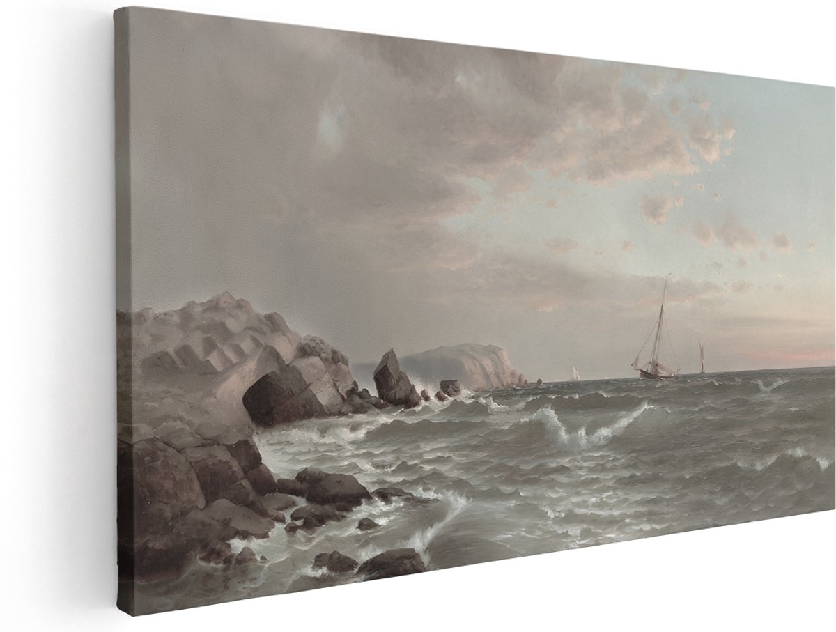 Artaza Canvas Schilderij Zonsondergang - 160x80 cm - Groot - Wanddecoratie Strand Zee - Muurdecoratie Zeilboot - Schilderijen Op Canvas Landschap