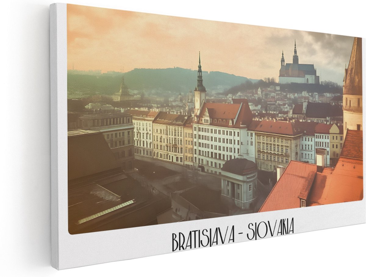 Artaza Canvas Schilderij Bratislava Stad - 160x80 cm - Groot - Wanddecoratie Kasteel Op Heuvel - Muurdecoratie Vintage - Schilderijen Op Canvas