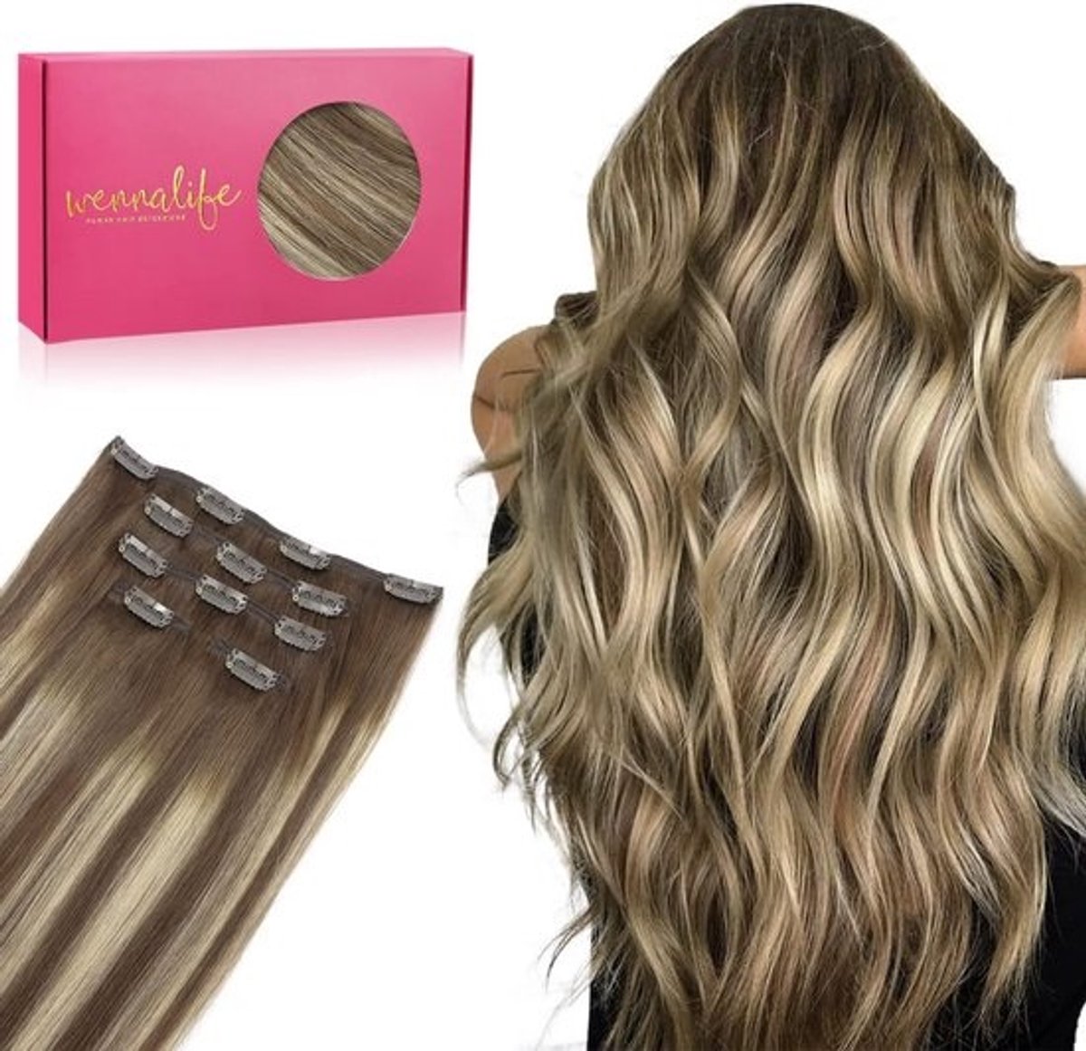 Clip-in Extensions Echt Haar Balayage Chocobruin naar Blond - Naadloos en Dik