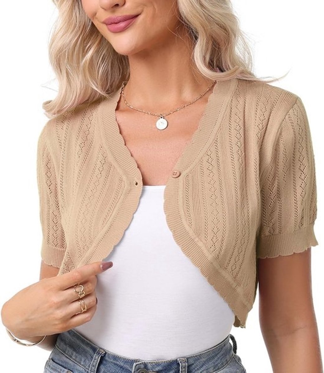 Elegante Gebreide Bolero voor Dames met Korte Mouwen en Vetersluiting