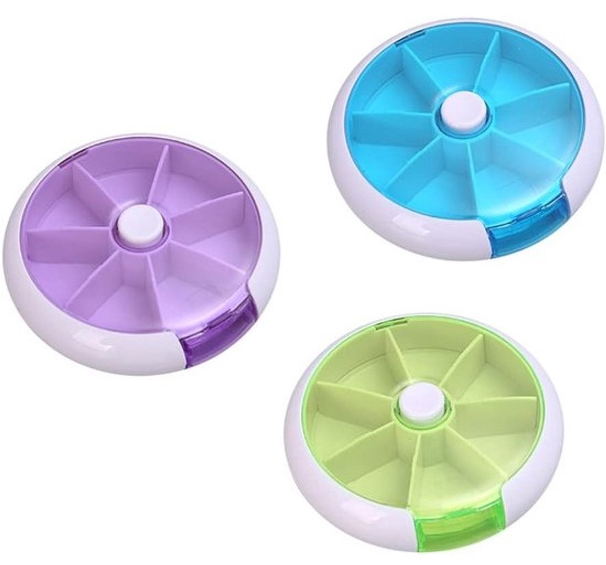 Ronde Tablettenbox 7 dagen - Weekpillendoos met deelbare vakken voor onderweg, reizen en outdoor