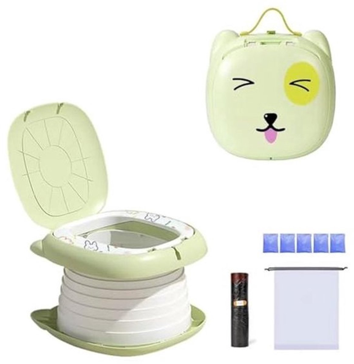 Draagbaar potje - Reis toilet - Zindelijkheidstraining - 3-in-1 multifunctioneel - 24.5 cm breed - Groen