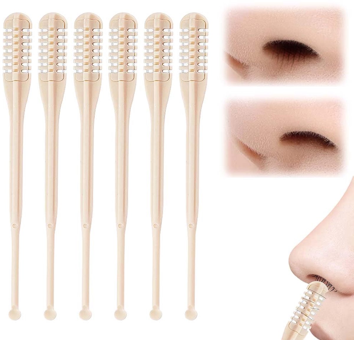 Neushaartrimmer met 6 onderdelen, 2-in-1 neushaartrimmer, dubbelzijdige neushaartrimmer, draagbare handmatige neushaartrimmer met 360° draaifunctie