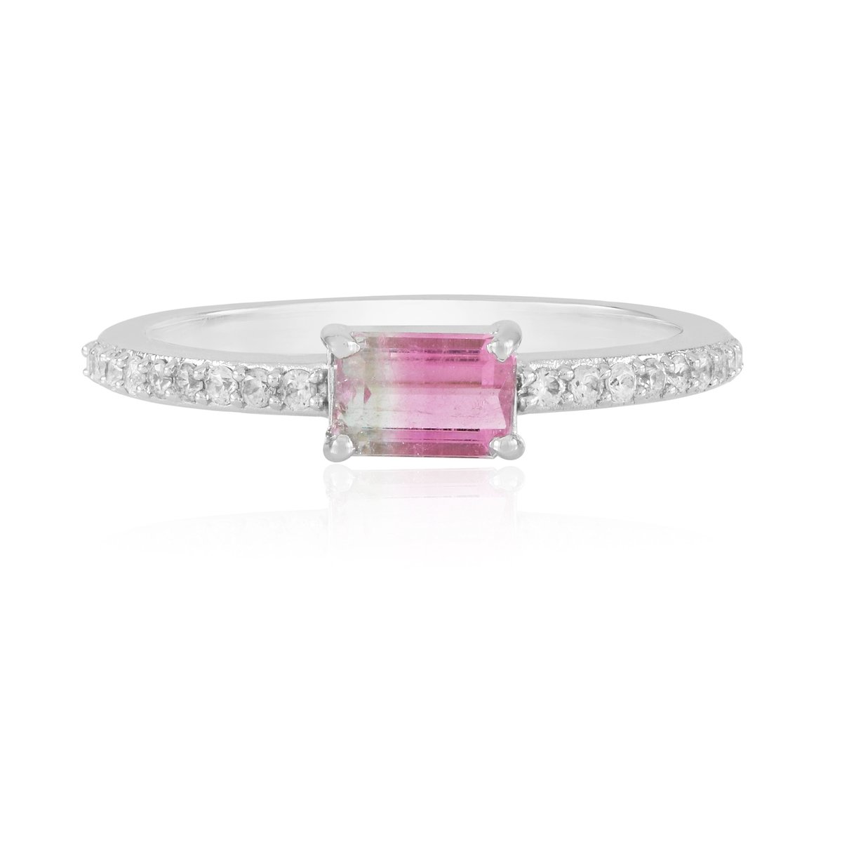 Cavill - Zilveren ring met platina coating - Watermeloen Toermalijn 0,55 ct & 18 Cambodjaanse zirkonia - Achthoek trapgeslepen - Braziliaans