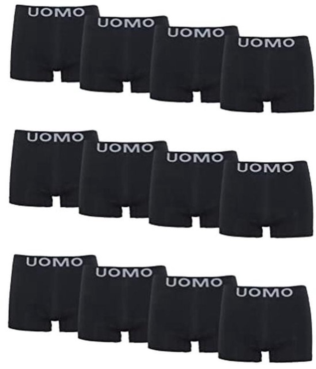 Channo men's boxer shorts, pack of 12, lycra boxer shorts, seamless, soft and comfortable UOMO Collection, Pack of 12 Black, L