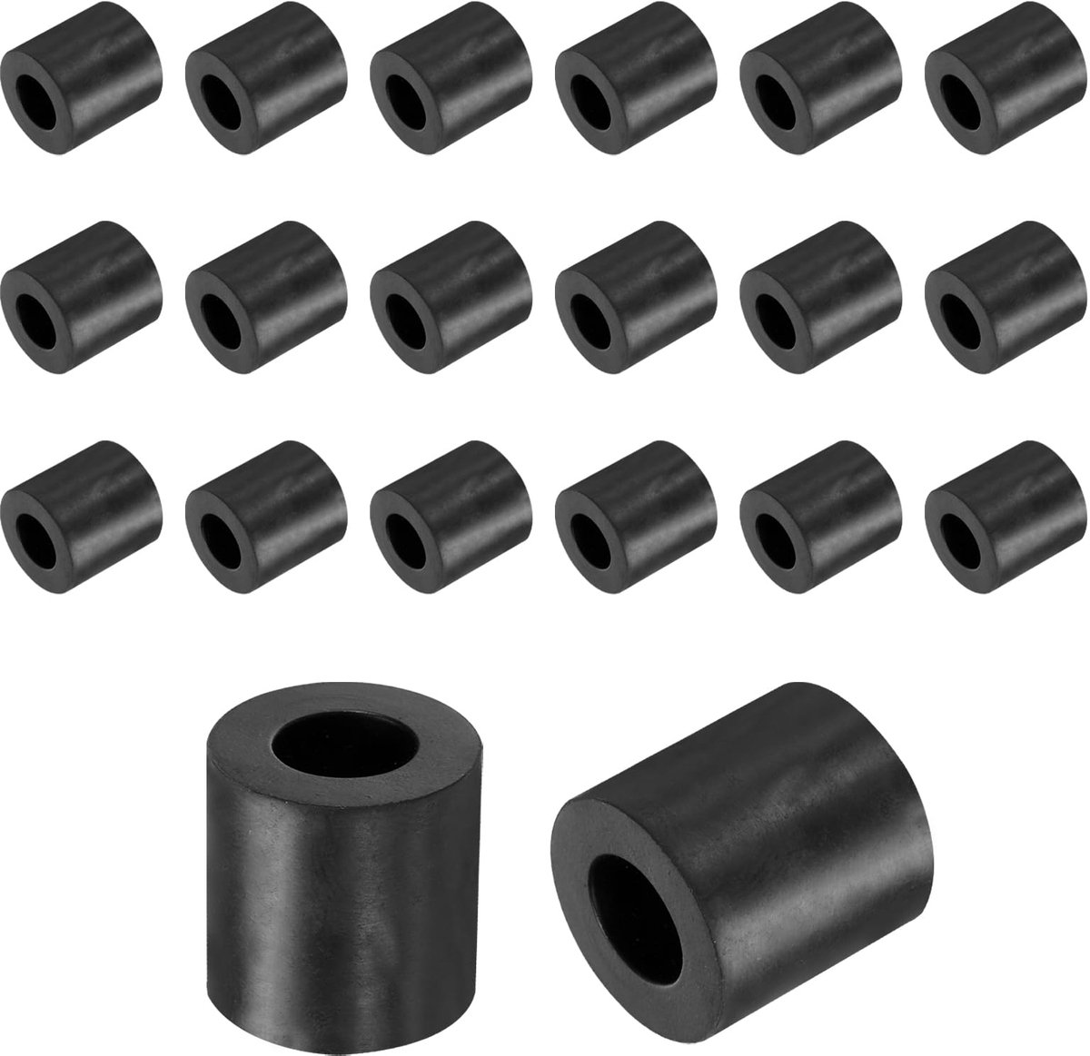 Rubberen Afstandhouders - Rond - Zwart - 20 mm buitendiameter x 10 mm binnendiameter x 20 mm hoogte - 20 stuks