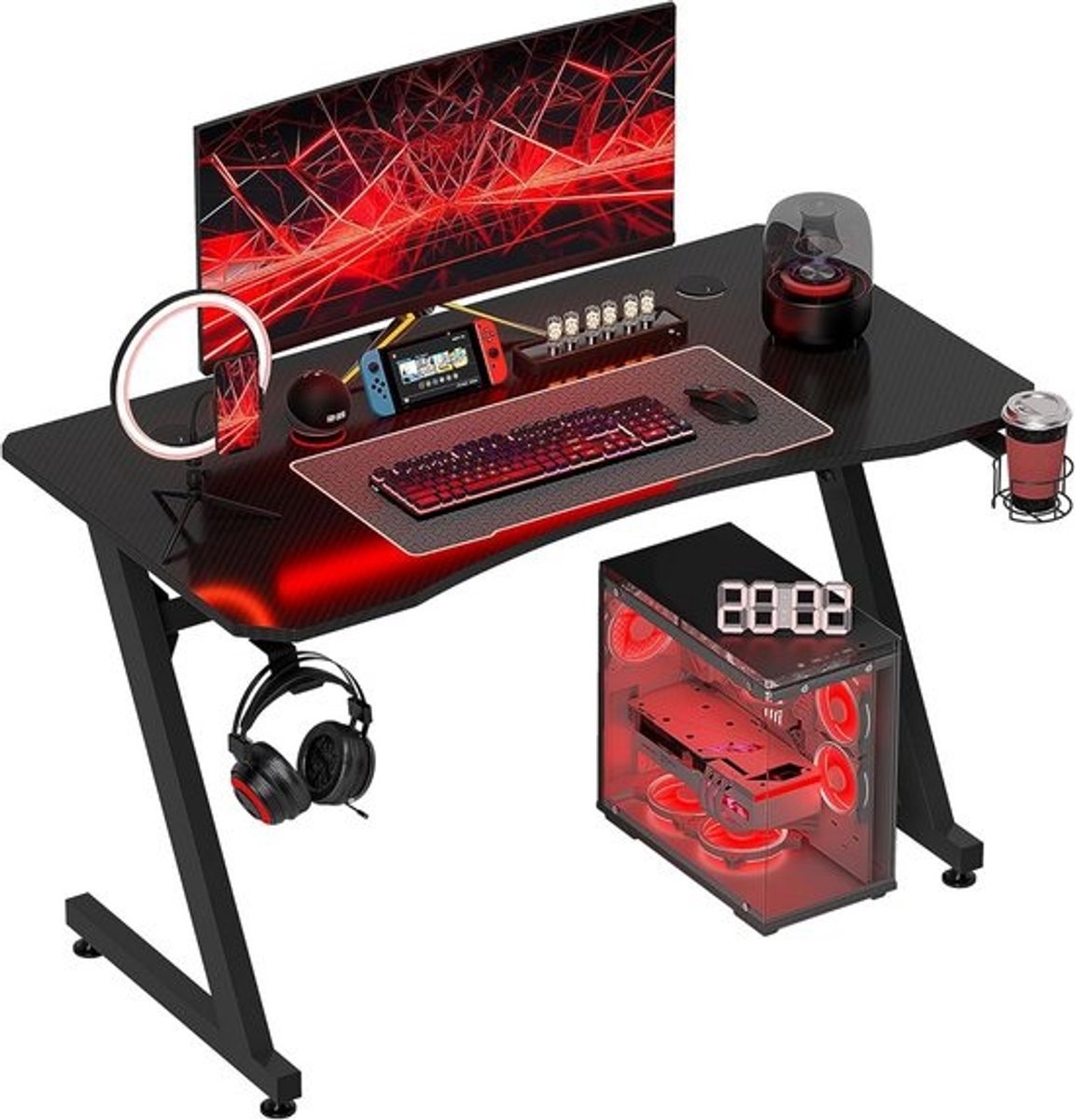 Ergonomisch Gamingbureau 120x60 cm met Kabeldoorvoer en Accessoires