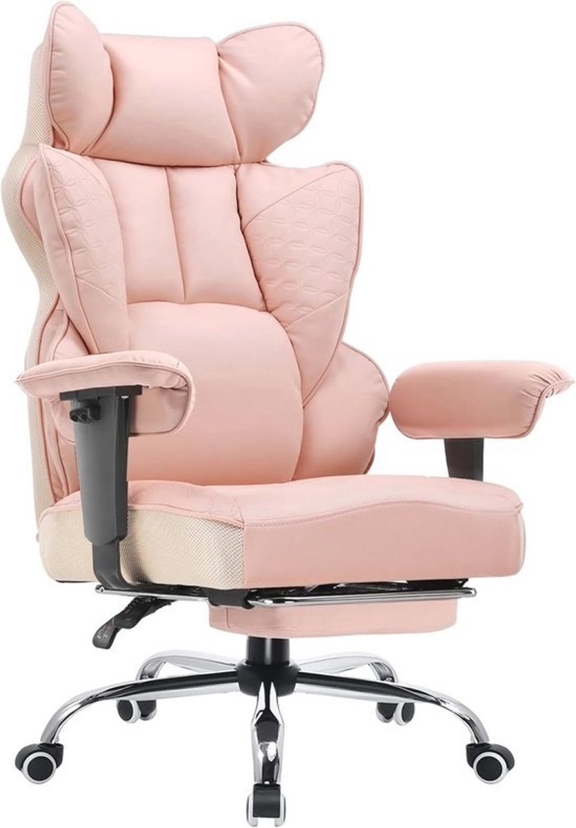 Ergonomische Gaming Stoel met Verstelbare Armleuningen en Lendensteun voor Grote Personen - 150 kg Capaciteit - Roze