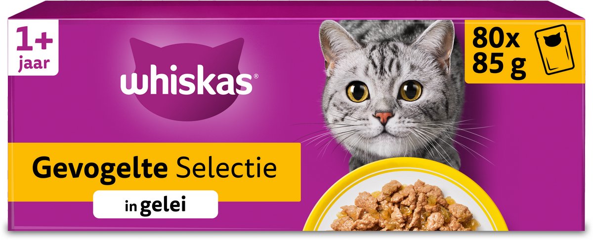 Bol.com Whiskas Kattenvoer - Adult 1+ - Gevogelte in gelei - Giga-Pack 80x85g aanbieding