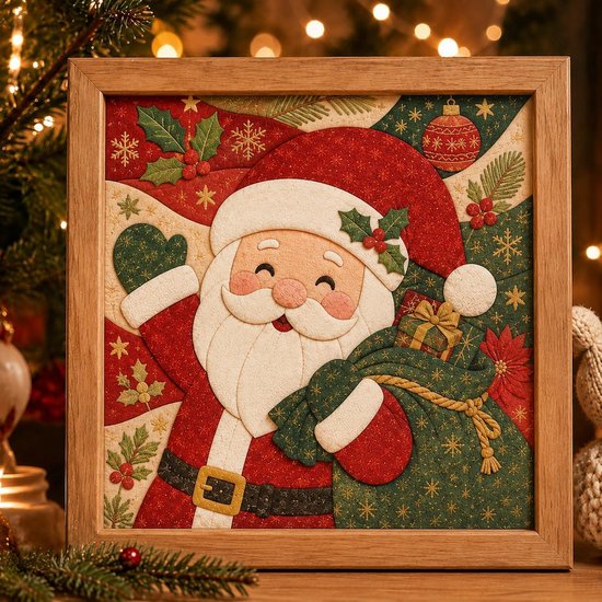 DIY Kerst Patchwork Set - DIY Kerst Decoratie - Stoffen Patchwork Knutselset - zonder naaien - Creatief & Ontspannend - DIY Handwerkset - voor Volwassenen en Beginners en Handwerkliefhebbers - 20x20cm - Kerstman