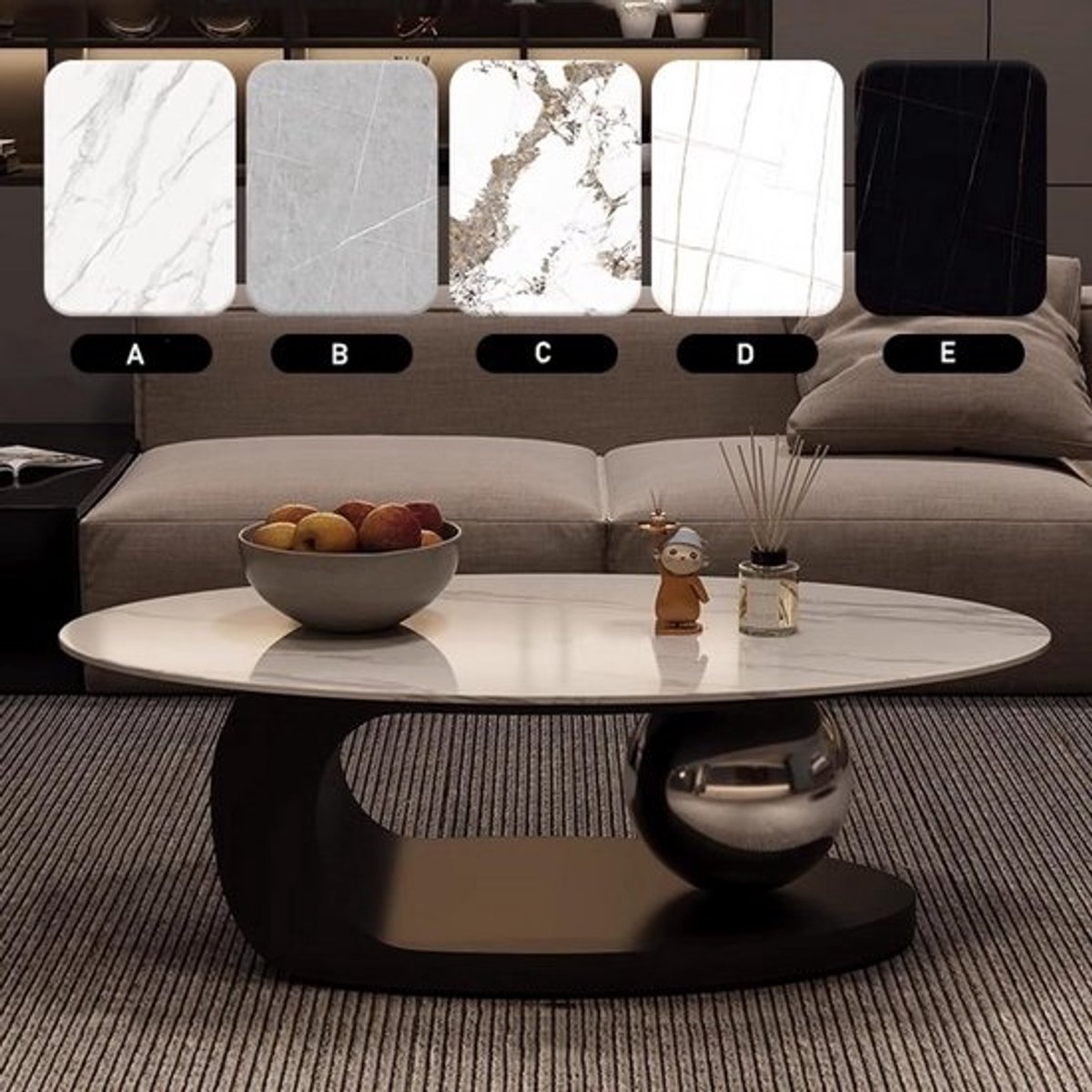 Luxe Marmeren Salontafel met Gouden Metalen Frame