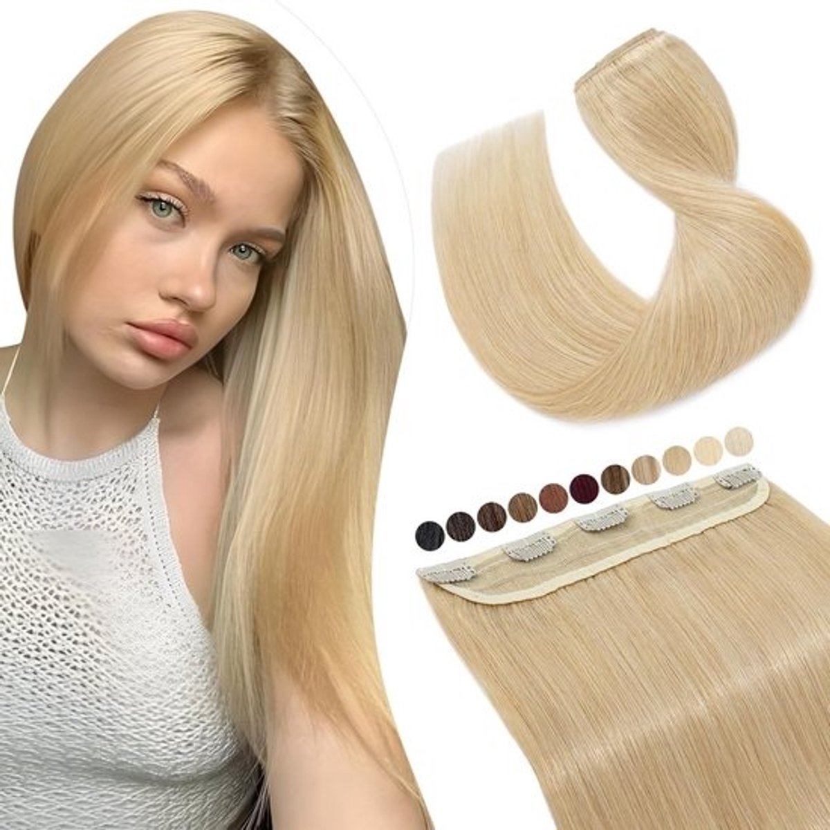 Onzichtbare Clip-In Haarverlenging 40cm Middelblond - 1 Binnen/Vlecht - 100% Remy Menselijk Haar