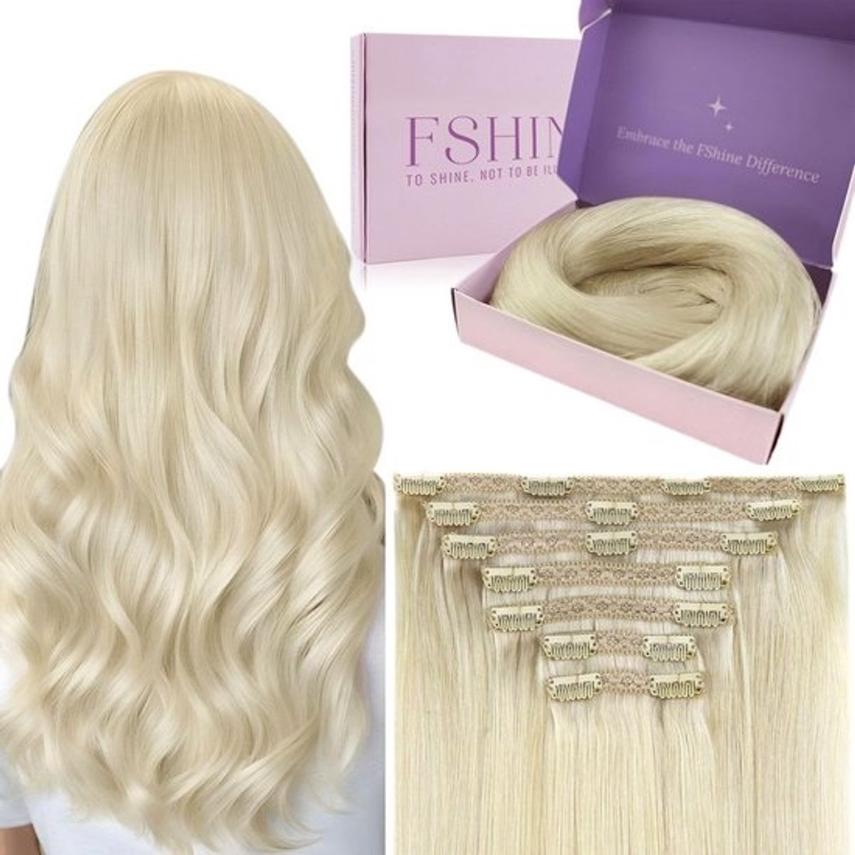 Clip-in Haarverlenging Echt Haar 18 Inch Platinablond Steil 120g 7 Delen
