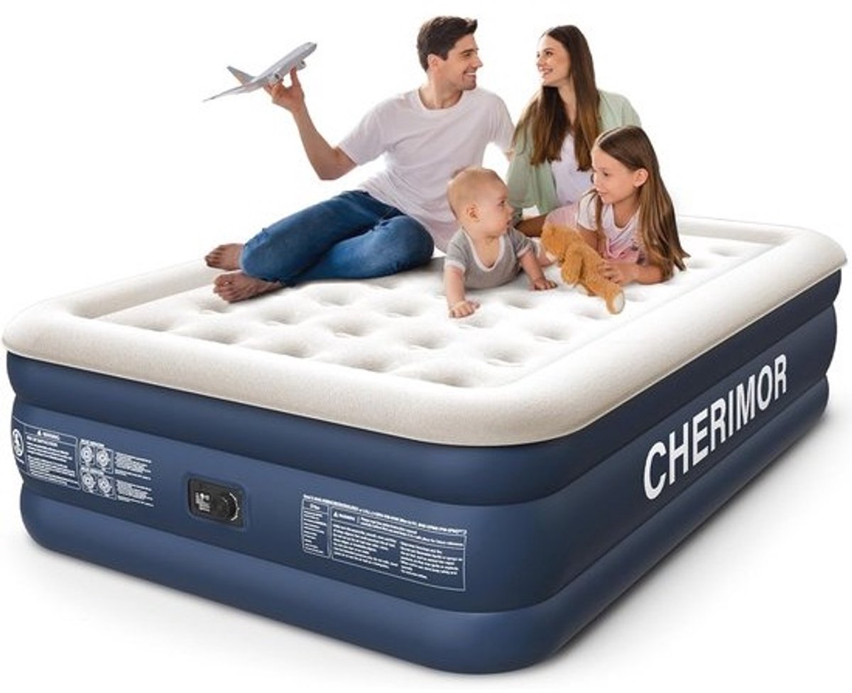 Luchmatras met Ingebouwde Pomp - 18 Inch Hoog, Snelle Inflatie, Geschikt voor Gasten en Kamperen
