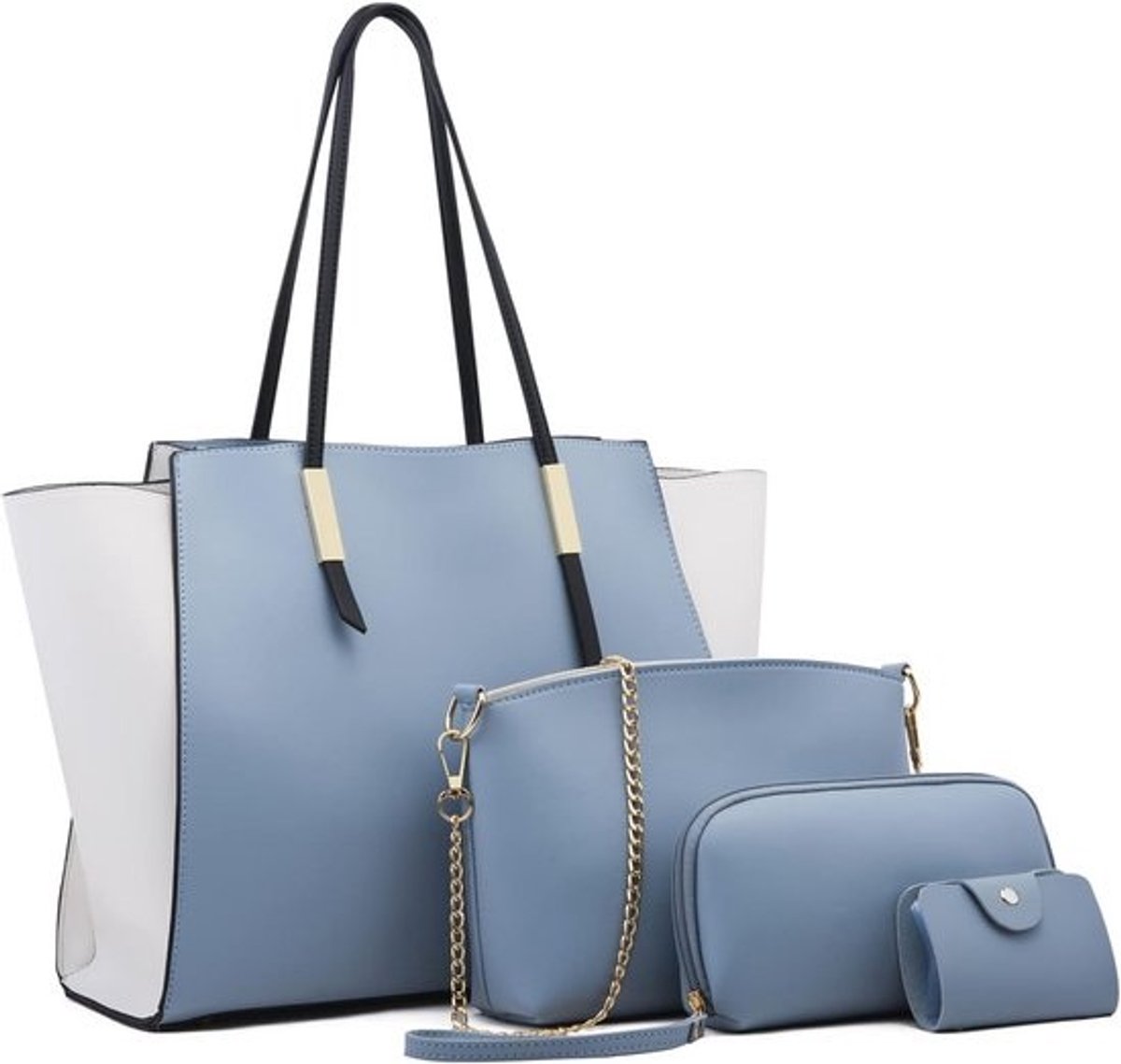Elegante Dames Handtas 4-Delige Set Citytas Schoudertas Shopper en Portemonnee van PU Leer