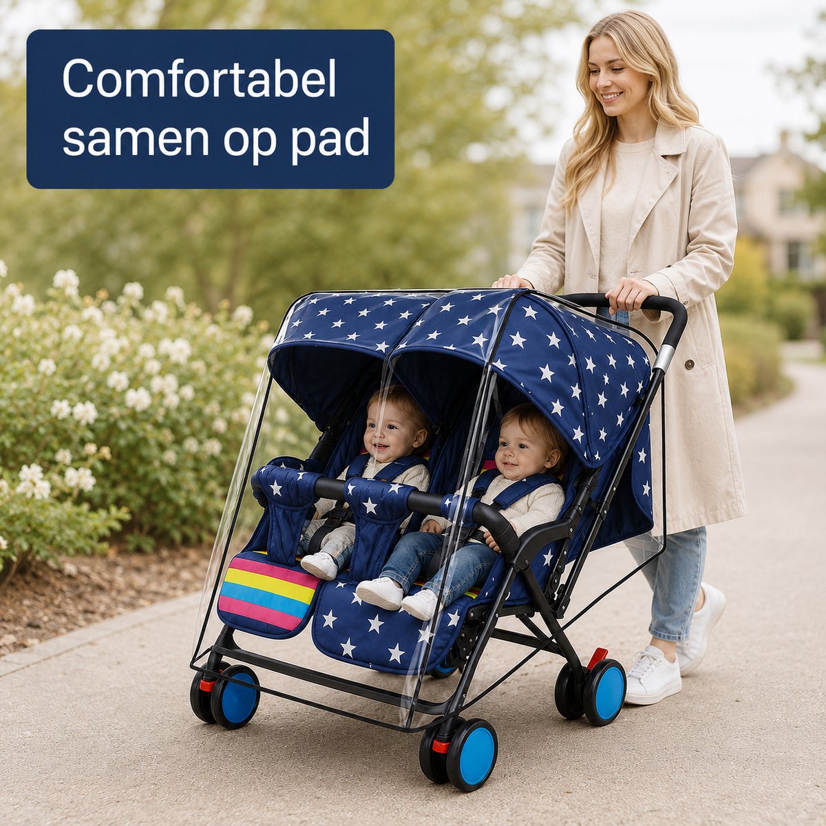 BOTC Regenhoes tweelingwagen - Regenhoes Kinderwagen - Regenscherm voor dubbele Buggy en Kinderwagen – foto 5