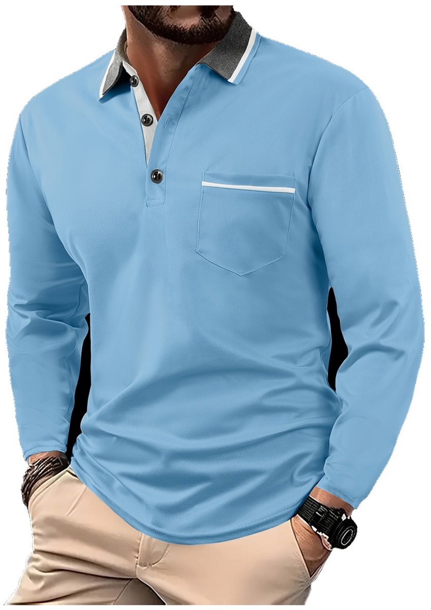 Currero Longsleeve Heren Oversized Lange Mouwen Shirt Roundneck Mannen Kleding T-Shirt Lichtblauw XXXL