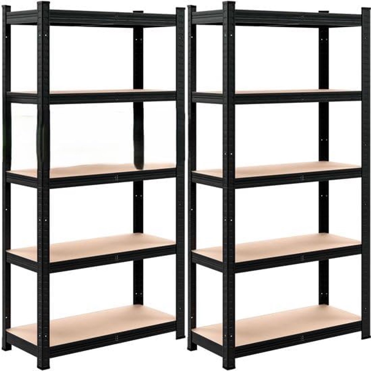 Stellingkast Set van 2 – 10 MDF Planken – 1750 kg Draagvermogen – Schroefloos – 180x90x40 cm – Zwart