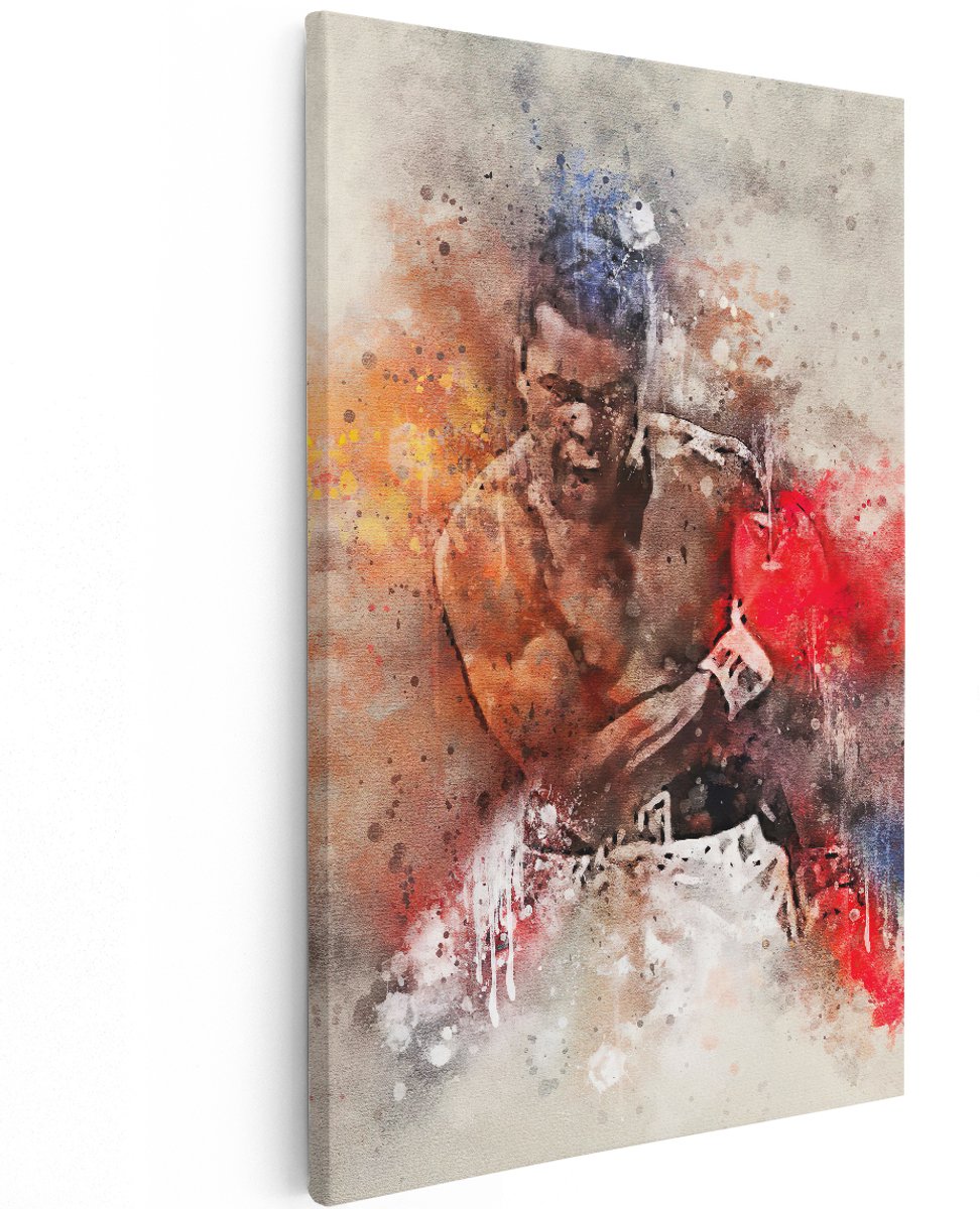 Artaza Canvas Schilderij Muhammad Ali met Verfkleuren - 120x180 cm - Groot - Muurdecoratie - Canvas Print