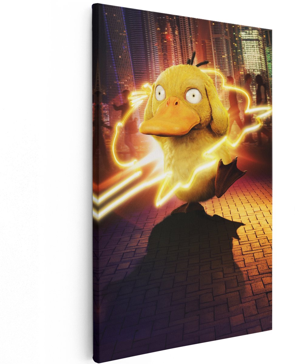 Artaza Canvas Schilderij Psyduck - 120x180 cm - Groot - Wanddecoratie Pokemon - Muurdecoratie Kinderkamer - Decoratie Jongenskamer Geel