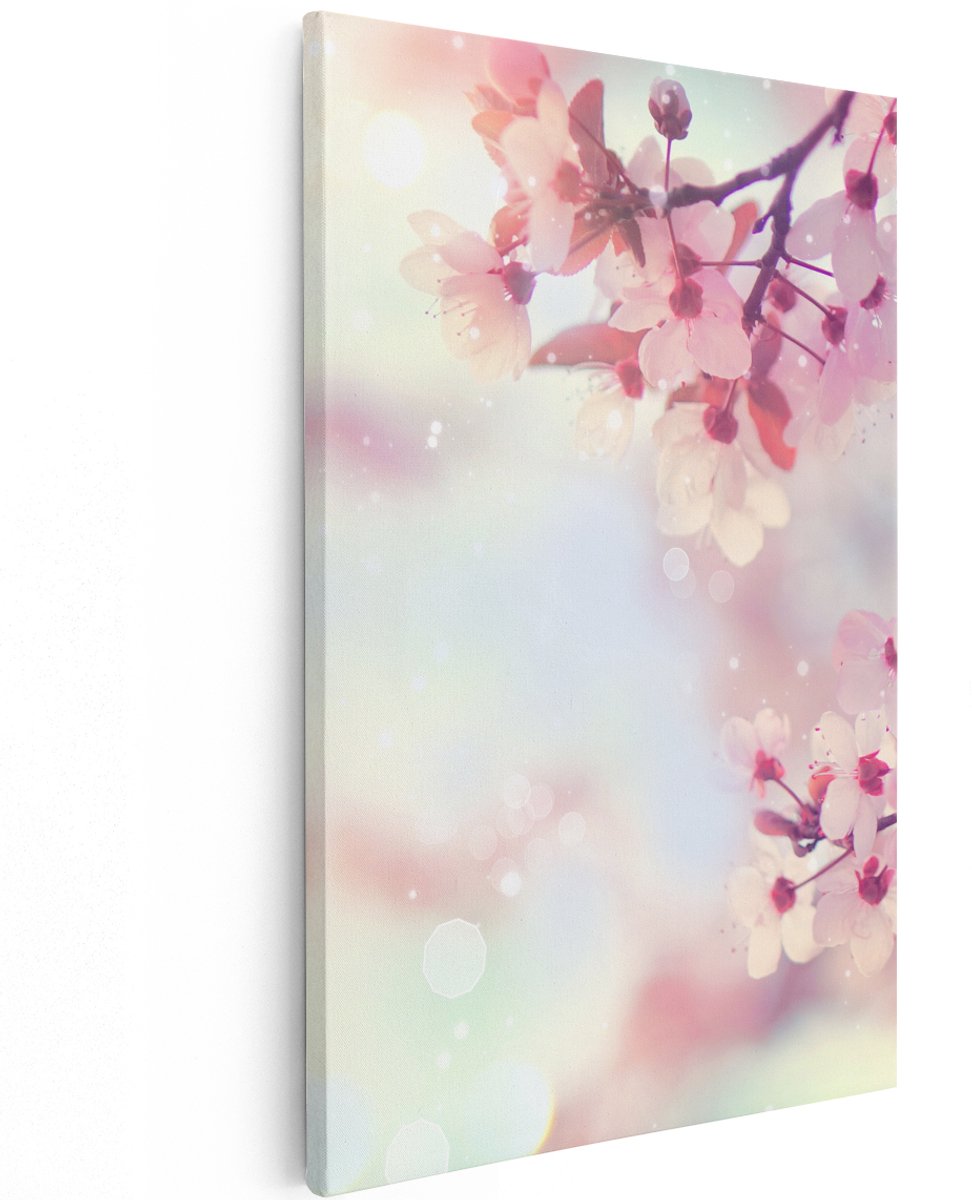 Artaza Canvas Schilderij Roze Bloesemboom Met Zonneschijn - 120x180 cm - Groot - Wanddecoratie Woonkamer - Schilderijen - Muurdecoratie