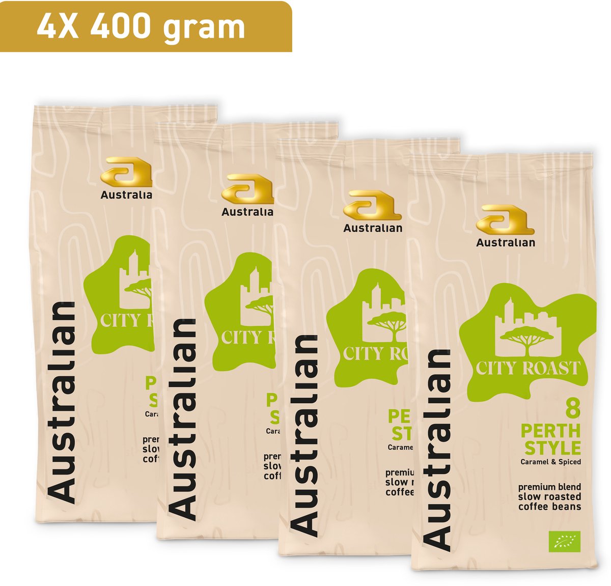 Australian City Roast Perth Biologische Koffiebonen - 400 Gram - 4 zakken