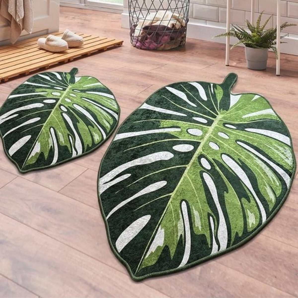 Groene Antislip Badkamermat Set - 2-delig, Wasbaar, Perfect voor Robotstofzuiger