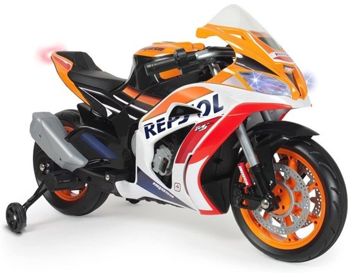 Elektrische motorfiets voor kinderen van 3 tot 6 jaar - 12V, met gaspedaal, rem, licht en geluid, MP3-aansluiting - Oranje