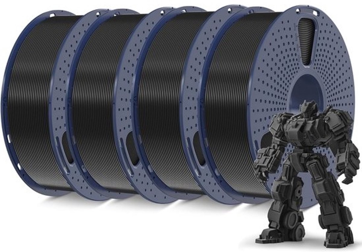 4 kg 3D-printer filament PLA+ 1,75 mm - zwart - set van 4 spoelen