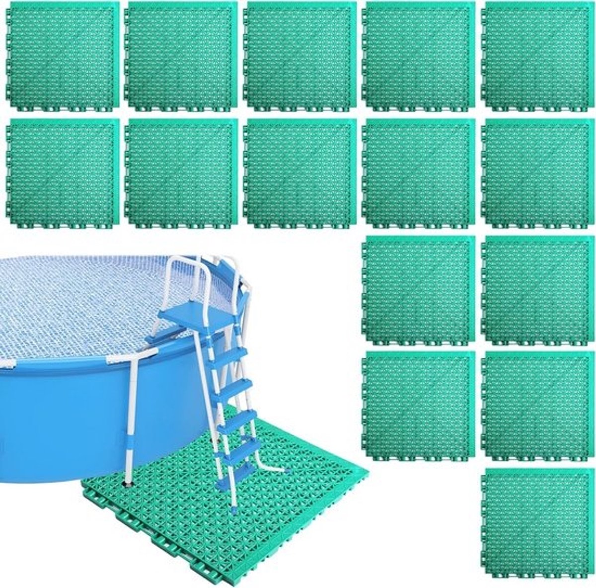 Vloermatten Zwembad - Terras Tegels - Bodem Beschermen - Antislip Ontwerp - 16 Stuks 25x25cm - Groen