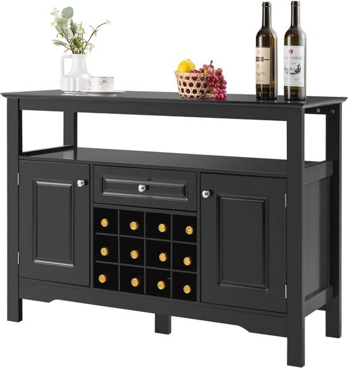 Keukenkast met Wijnrek, Dressoir en Vitrinekast - 116 x 40 x 82 cm