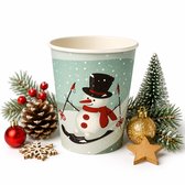 50 x Kerst Kartonnen Koffiebeker 8oz 240 ml Drinkbekers Karton Sneeuwman - wegwerp papieren bekers - drank bekers glühweinbeker kartonnen drinkbeker voor kerstmarkt met sneeuwpop