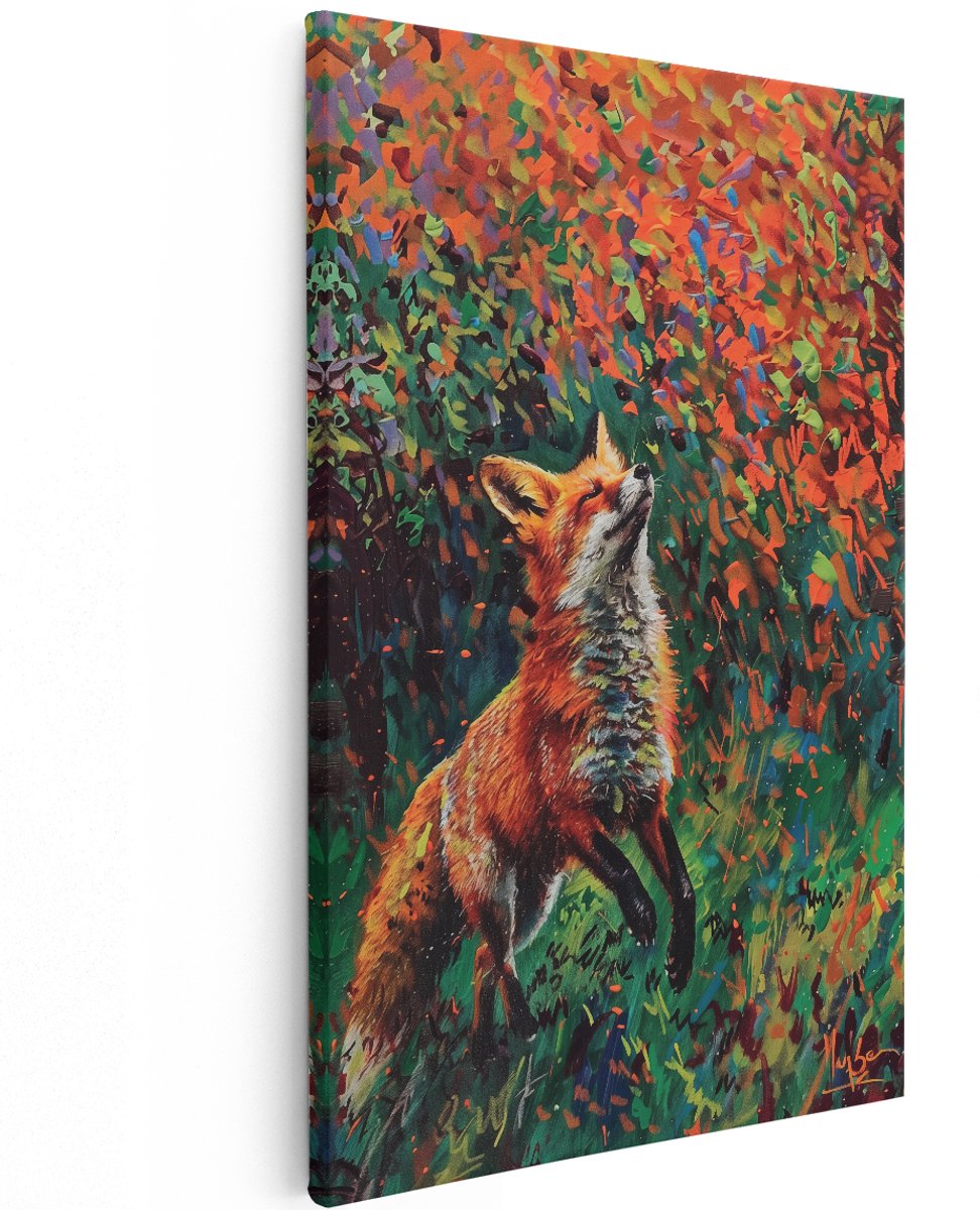 Artaza Canvas Schilderij Rode Vos in het Gras - Dieren - 120x180 cm - Groot - Wanddecoratie Woonkamer - Schilderijen - Muurdecoratie