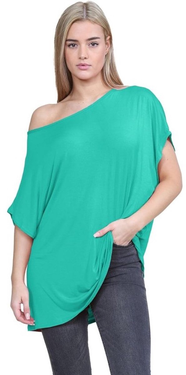 Dames Off-Shoulder Vleermuis T-shirt - Oversized Bardot Top