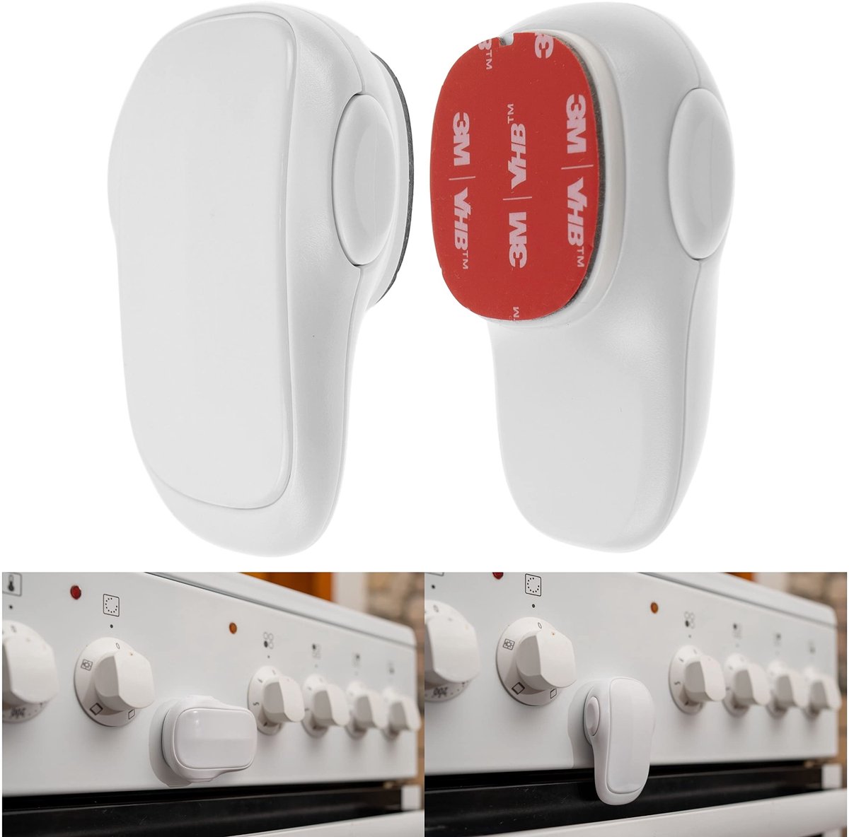Ovendeur kinderslot, 2 stuks, in Wit, ovendeursloten voor het verlijmen, met dubbele drukknop, speciale - ShopVlot