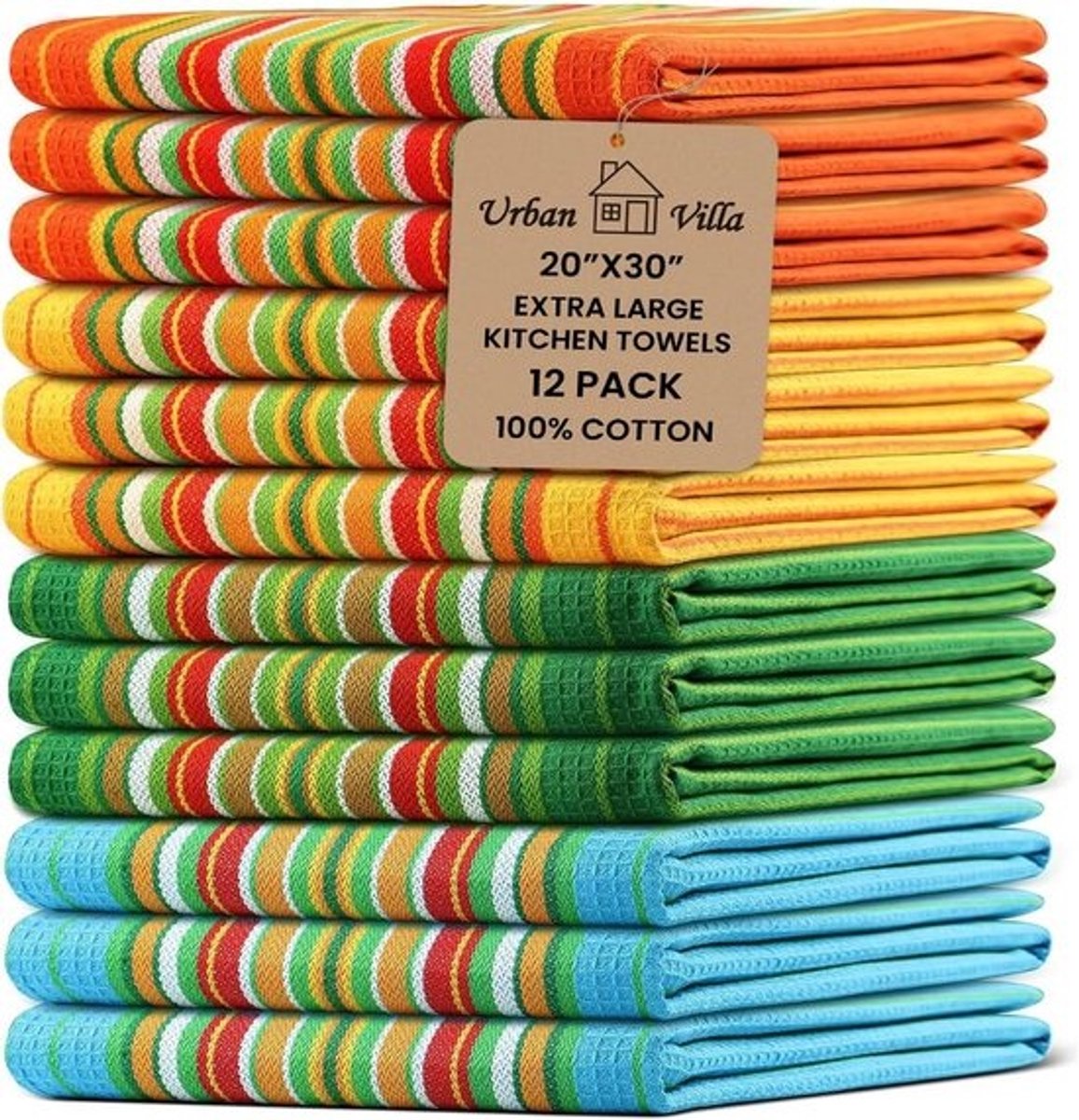 Extra Grote Keukendoeken 50x30 cm - 12 Stuks - Zeer Absorberend 100% Katoen - Perfect voor Keuken