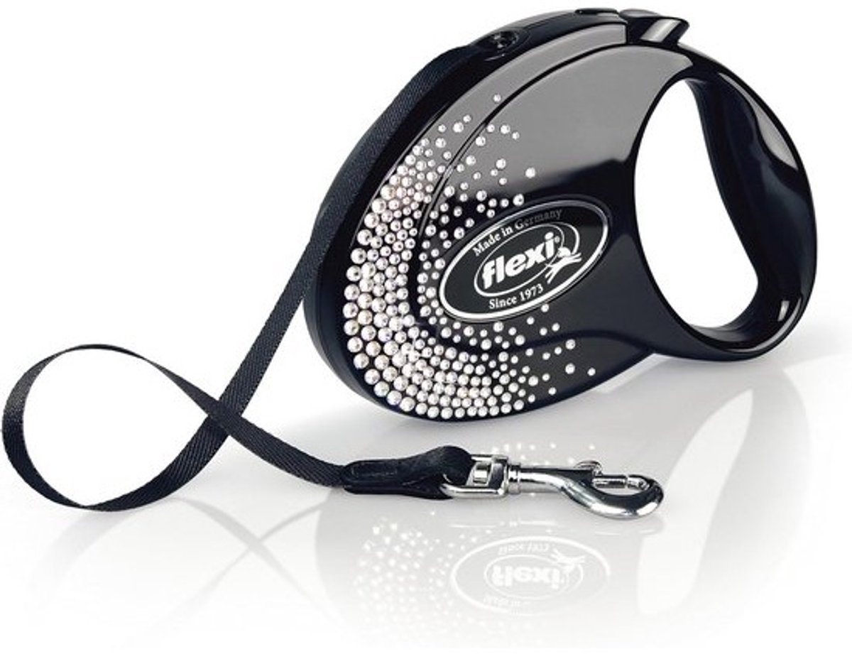 Intrekbare hondenriem met SWAROVSKI ELEMENTS - Onyx-Black 5m voor honden tot 25kg