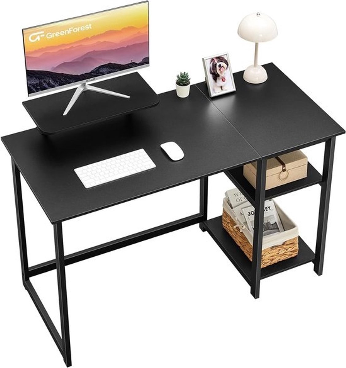 Computer Bureau met Monitor Stand - 100cm Home Office met Omkeerbare Opbergplanken - Laptop Gaming Desk voor Kleine Kantoren