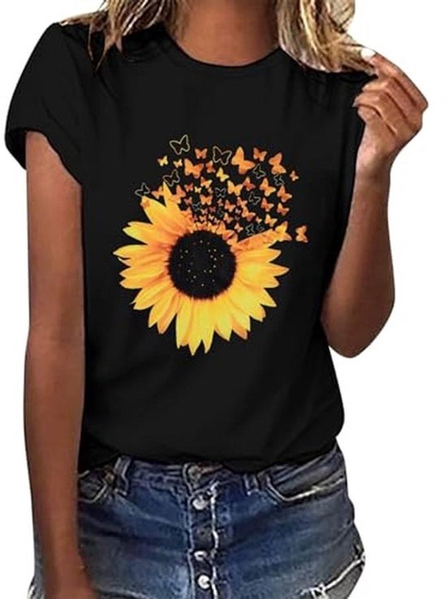Korte Mouwen Zwart T-shirt voor Dames met Grafische Print