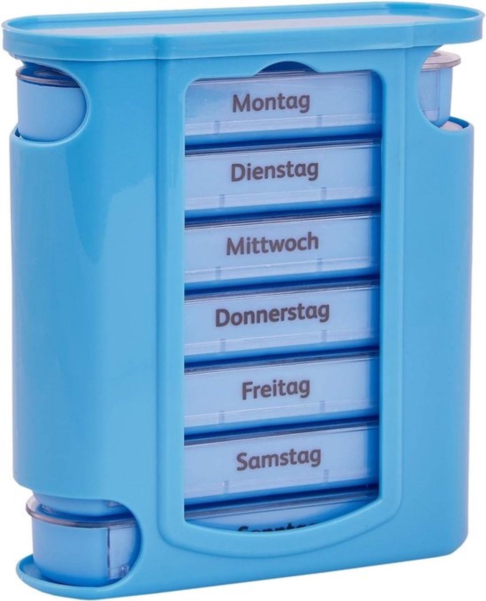 Wellgro Tablettenbox voor 7 dagen, elk 4 vakken per dag, 11 kleuren naar keuze lichtblauw