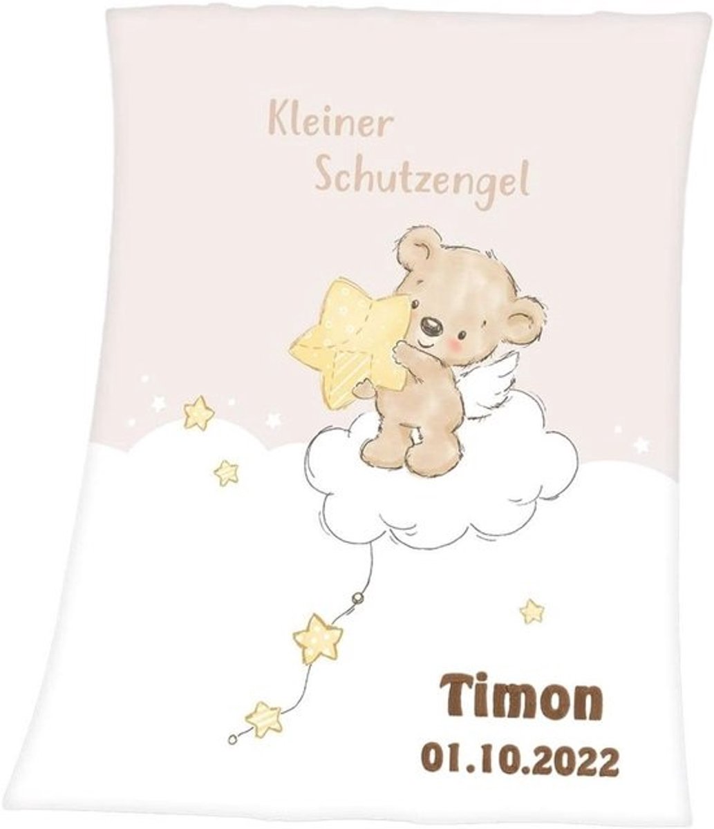 Baby Deken - Knuffeldeken Kinderen - Gepersonaliseerd Cadeau - Getest op schadelijke stoffen - 75 x 100 cm - Engel Motif