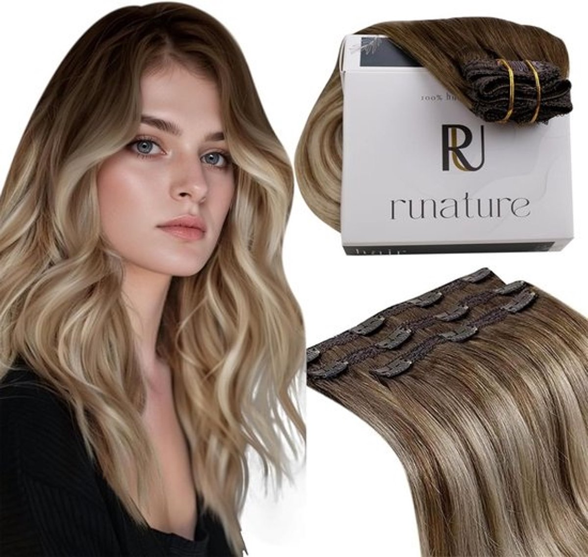 Gladde Remy Clip-in Balayage Haarextensies Donkerbruin naar Blond Menselijk Haar