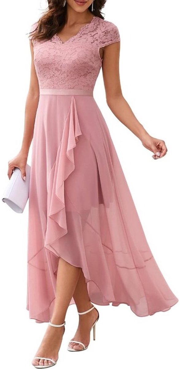 Elegante avondjurk chiffon met kanten details